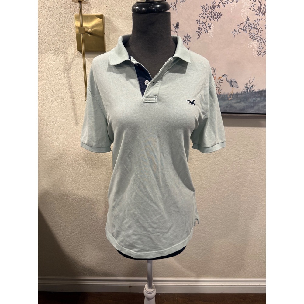 Hollister Epic Flex Stretch Polo Shirt Womens Medium Mint Green Short Sleeve